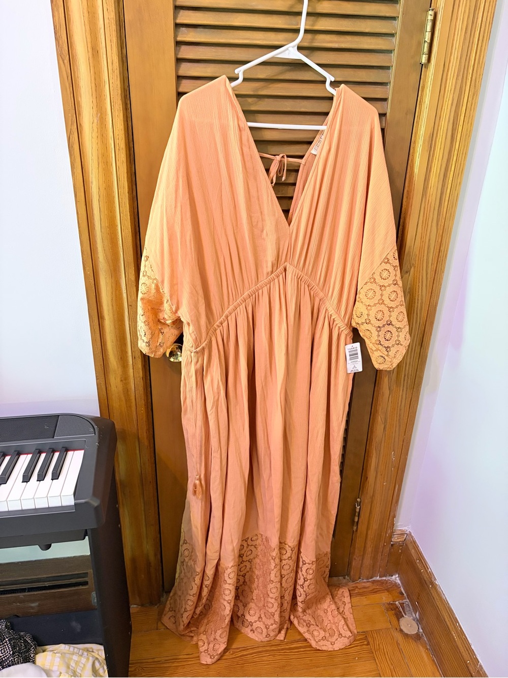 Torrid NWT Peach Boho Festi Dress with Lace Trim